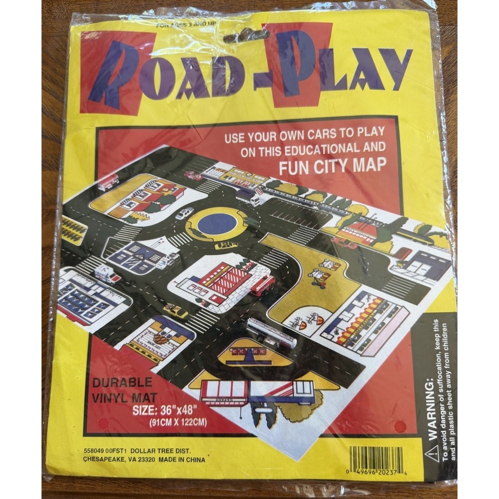 Vintage 1980s Kids Road Play Vinyl Floor Mat 36" x 48"  Toy Car Sealed New